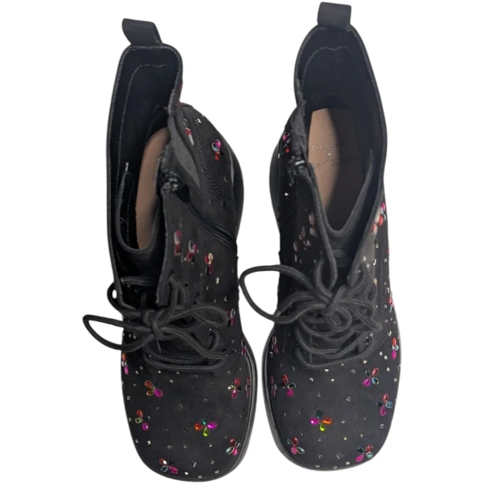 Betsey Johnson Micro Stones Chunky Heel Combat Boots | Size 11.5WW - Picture 7 of 10